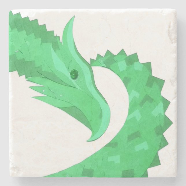 Grüner Herzdrache auf Weiß Steinuntersetzer (Vorderseite)