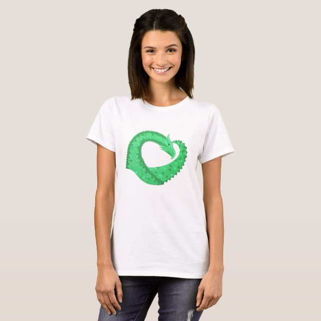 Grüner Herzdrache auf Weiß T-Shirt (Vorne ganz)