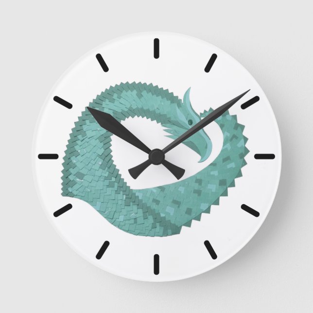 Grüner Herzdrache in Weiß Runde Wanduhr (Vorderseite)