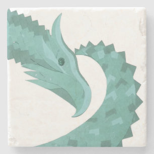 Grüner Herzdrache in Weiß Steinuntersetzer