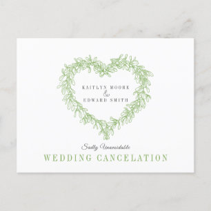 Grüner Herzkranz wegen Absage der Hochzeit Ankündigungspostkarte