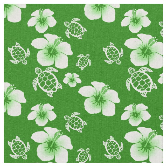 Grüner Hibiskus Honu Hawaiianer Stoff (Nahaufnahme)