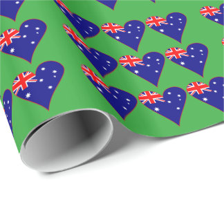 Grüner Hintergrund der Funky Australia Herz Flag Geschenkpapier