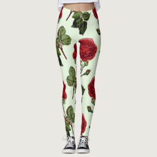 Grüner Hintergrund der Red Long Stem Rose Leggings