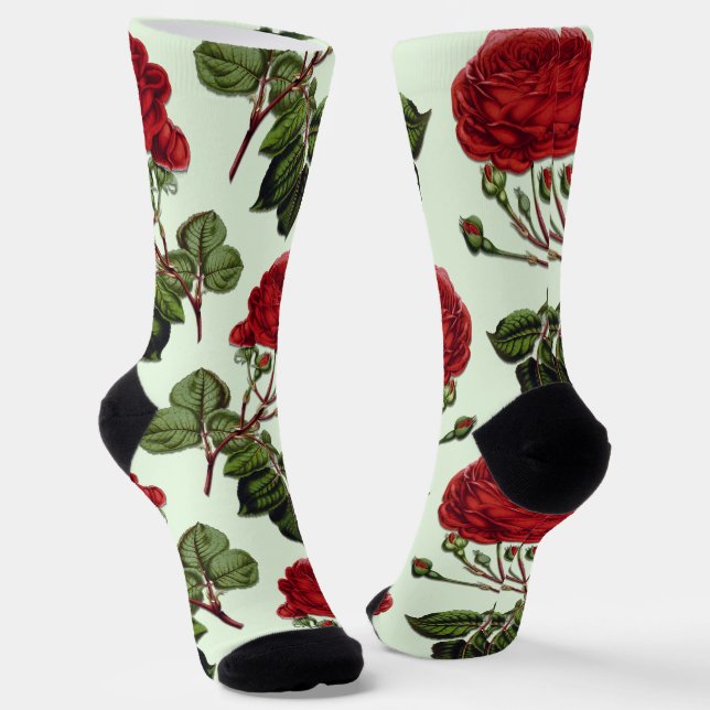 Grüner Hintergrund der Red Long Stem Rose Socken (Gewinkelt)
