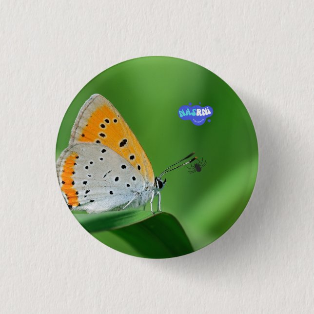 Grüner Hintergrund & gelber,weißer Schmetterling & Button (Vorderseite)