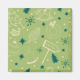 Grüner Hintergrund mit Weihnachtsbäumen, Schildern Magnet