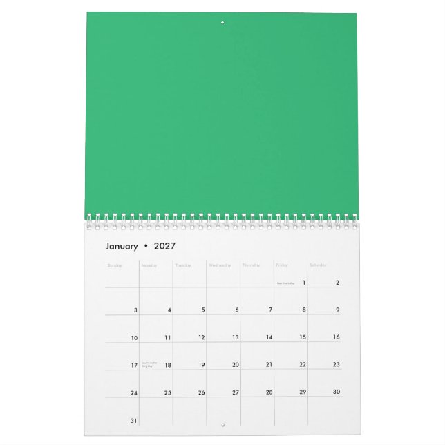 grüner Hintergrund mit weißem Rand Kalender (Jan 2027)