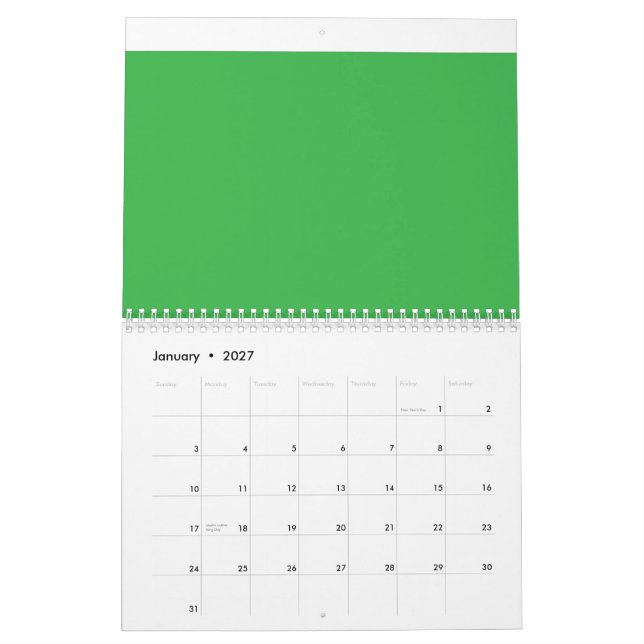 grüner Hintergrund mit weißem Rand Kalender (Jan 2027)