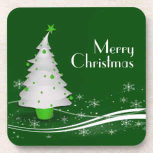 Grüner Hintergrund und weiße Bäume Weihnachten Unt Untersetzer