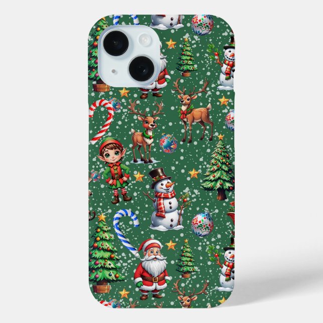 Grüner Hintergrund Weihnachtsdekorationsmuster Case-Mate iPhone Hülle (Rückseite)