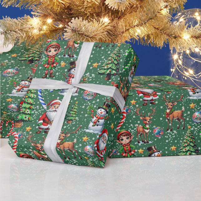 Grüner Hintergrund Weihnachtsdekorationsmuster Geschenkpapier (Von Creator hochgeladen)