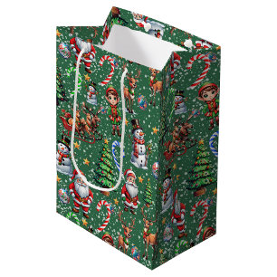 Grüner Hintergrund Weihnachtsdekorationsmuster Mittlere Geschenktüte