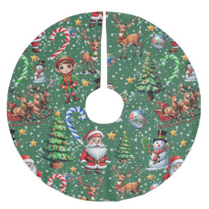 Grüner Hintergrund Weihnachtsdekorationsmuster Polyester Weihnachtsbaumdecke