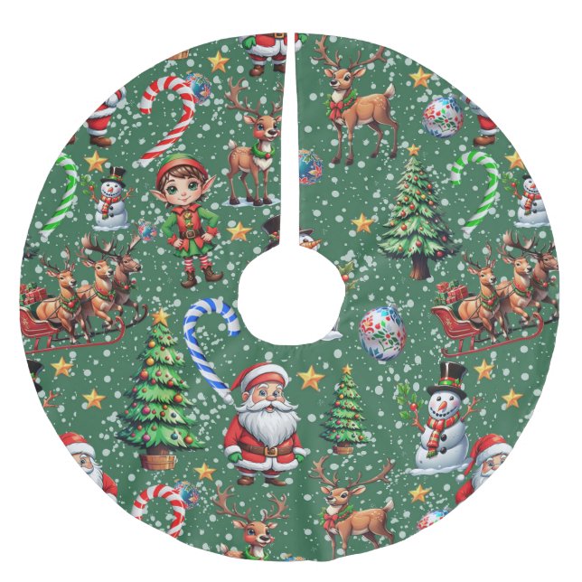 Grüner Hintergrund Weihnachtsdekorationsmuster Polyester Weihnachtsbaumdecke (Vorderseite)