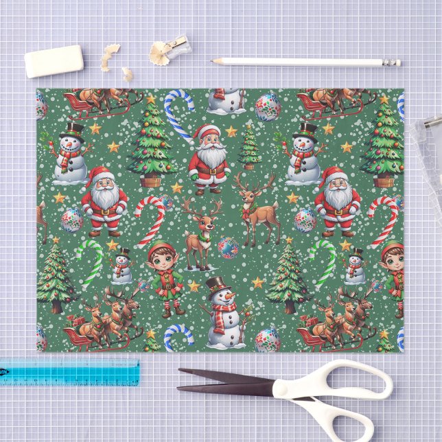 Grüner Hintergrund Weihnachtsdekorationsmuster Seidenpapier (Von Creator hochgeladen)