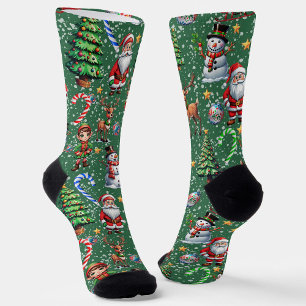 Grüner Hintergrund Weihnachtsdekorationsmuster Socken