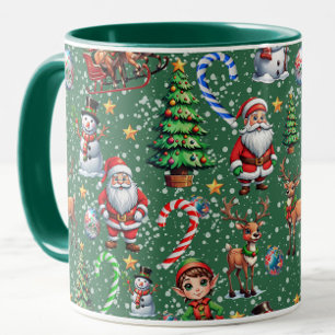 Grüner Hintergrund Weihnachtsdekorationsmuster Tasse