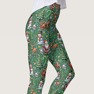 Grüner Hintergrund Weihnachtsdekoratives Muster Leggings