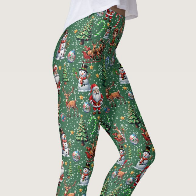 Grüner Hintergrund Weihnachtsdekoratives Muster Leggings (Von Creator hochgeladen)