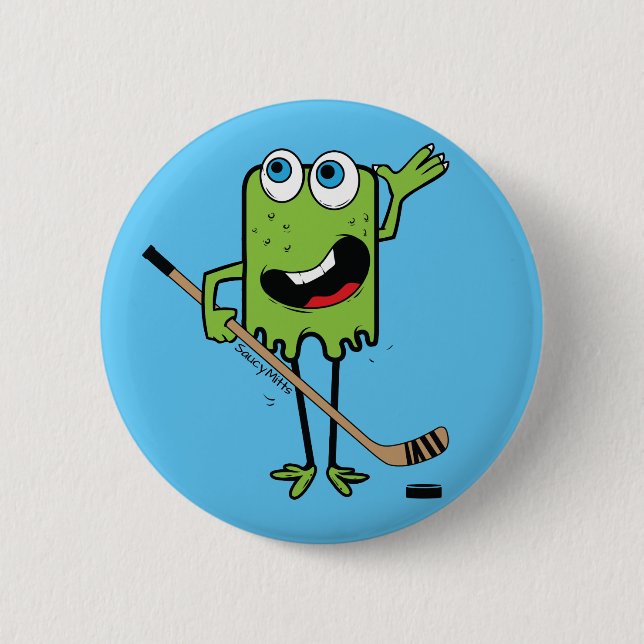 Grüner Hockey-Monster Button (Vorderseite)