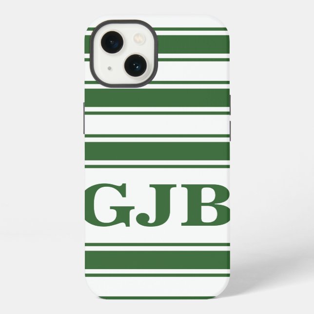 Grüner Horizontalstreifen mit Monogramm iPhone Hülle (Rückseite)