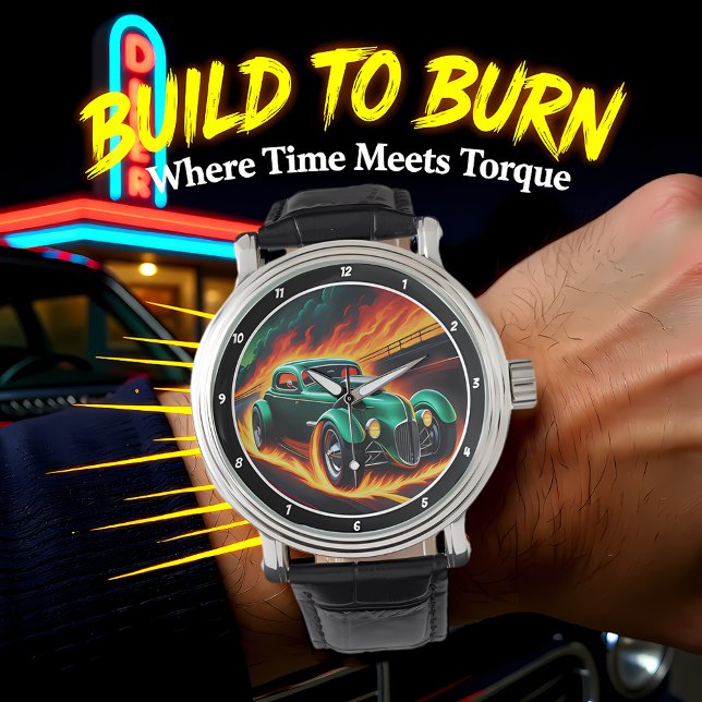Grüner Hot Rod, Feurige Straße  Armbanduhr (Von Creator hochgeladen)