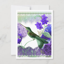 Grüner Hummingvogel mit Blume, Spitzen, Perlen Postkarte