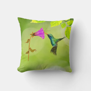 Grüner Hummingvogel und Blume Kissen