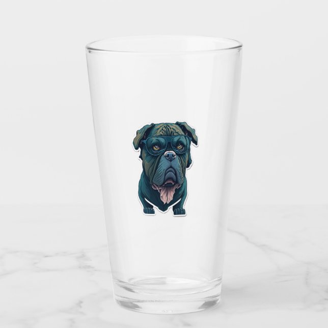 Grüner Hund mit Brille Glas (Vorderseite)