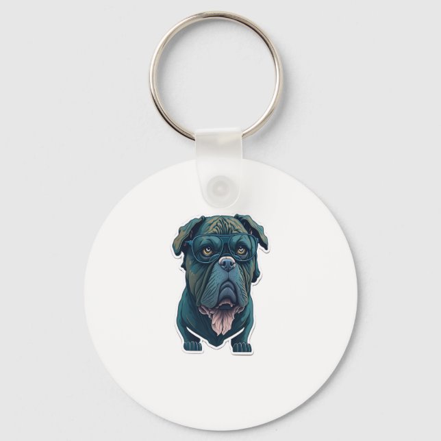 Grüner Hund mit Brille Schlüsselanhänger (Vorderseite)