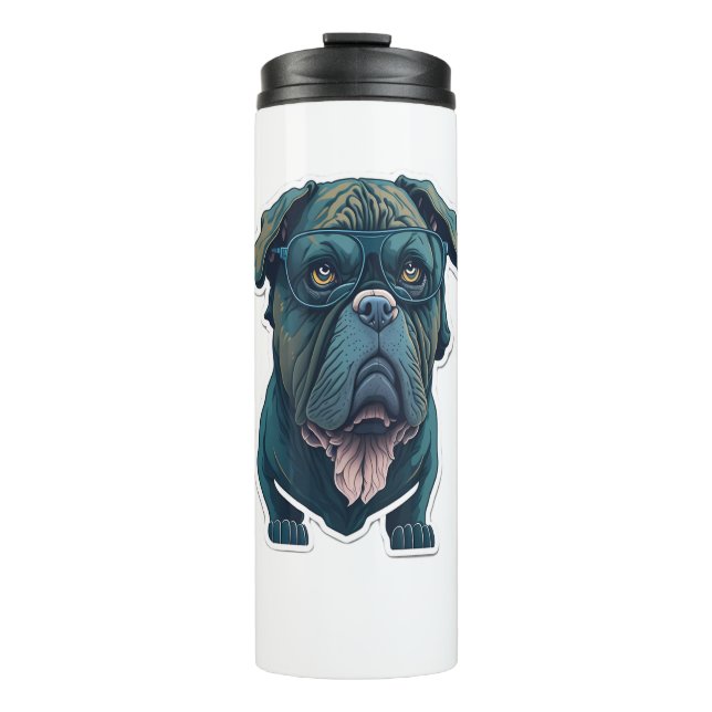 Grüner Hund mit Brille Thermosbecher (Vorderseite)