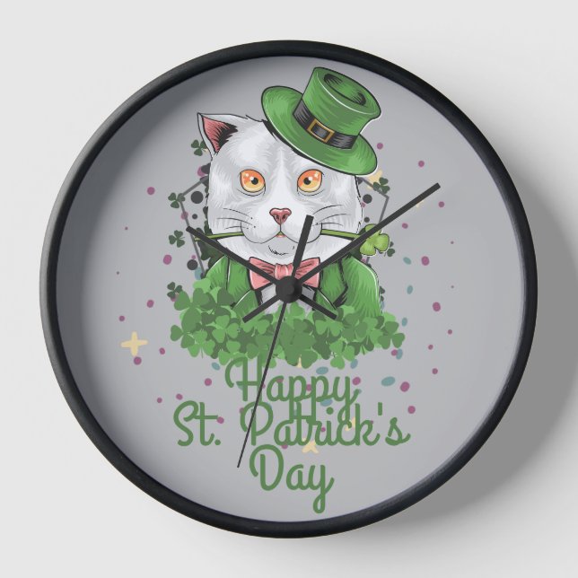 Grüner Hut Glücksklee St. Patrick's Day Uhr (Vorderseite)