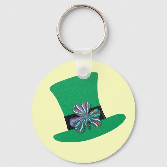 Grüner Hut und Silberklee für St. Patrick's Day Schlüsselanhänger (Vorderseite)