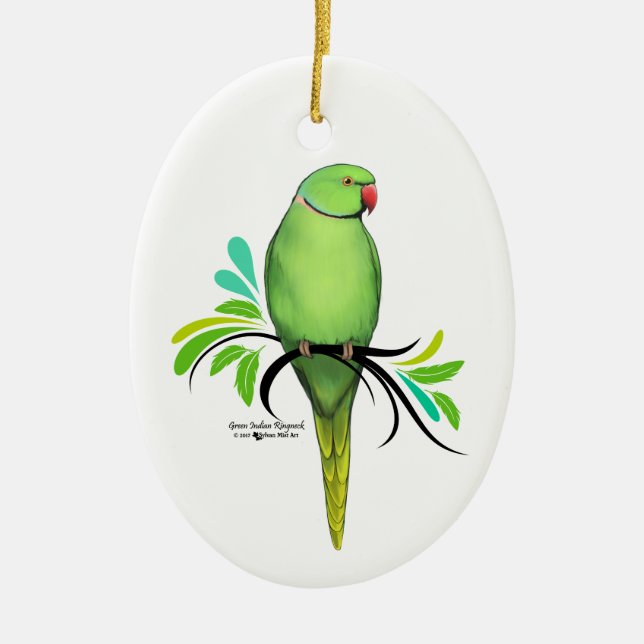 Grüner Inder Ringneck Papagei Keramik Ornament (Vorne)