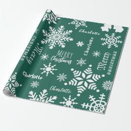 Grüner Individuelle Name Weihnachtsschnee Geschenkpapier