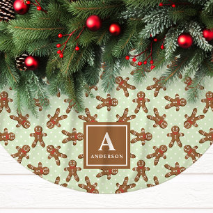Grüner Ingwerbrot-Mann-Monogramm-Weihnachten Polyester Weihnachtsbaumdecke