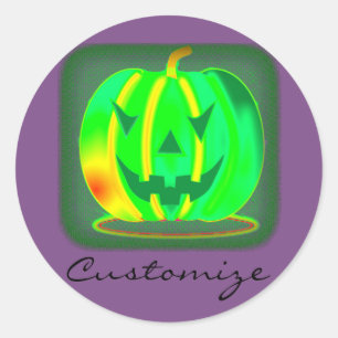 Grüner Jack o'lantern Halloween Thunder_Cove Runder Aufkleber