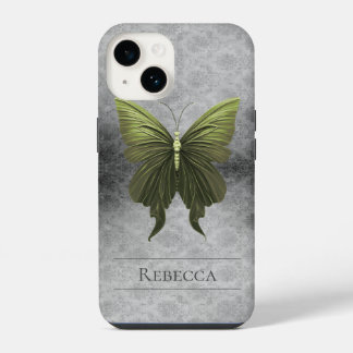 Grüner Juwelen-Schmetterling-Damaskus iPhone 14 Hülle