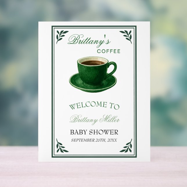Grüner Kaffeetasse Baby Shower Willkommen Acrylschild (Neutral)