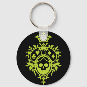 Grüner Kamm mit Totenkopf und Kartenspiel-Farben S Schlüsselanhänger