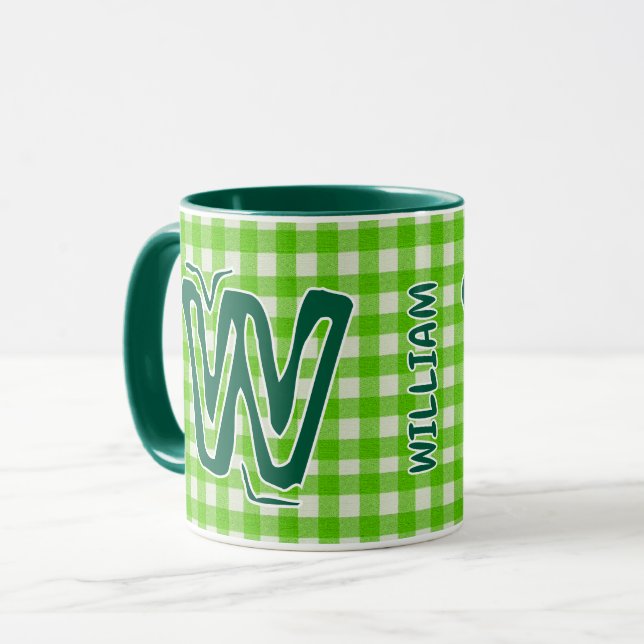Grüner Karierter Kaffee (Name der antiken Monogram Tasse (Vorderseite Links)