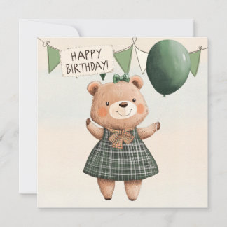 Grüner Karierter Kleiderbär mit Haarbow Einladung