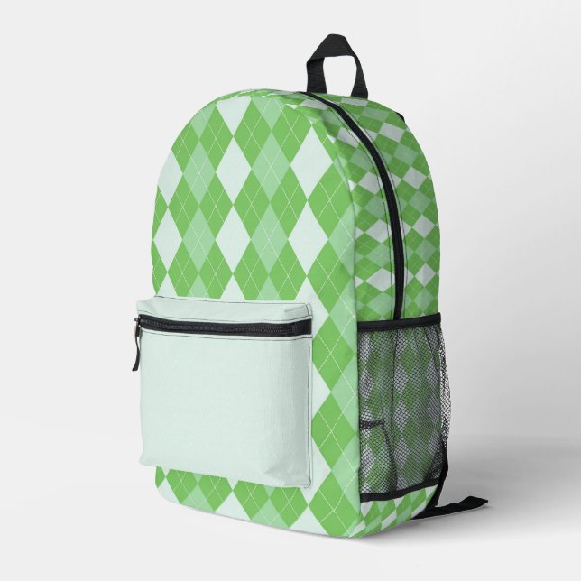 Grüner karierter Rucksack (Rückseitige Ecke Rechts)