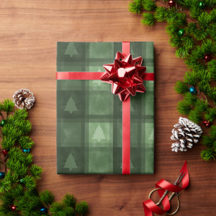 Grüner karierter Stoff mit Tannen Weihnachten Geschenkpapier