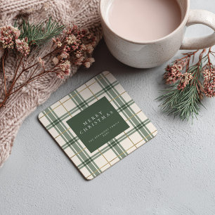Grüner Karierter Weihnachts-Quadrat-Papier-Getränk Rechteckiger Pappuntersetzer