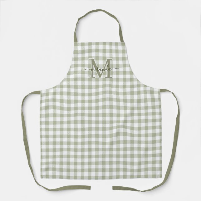 Grüner Karo-Schürze mit Monogramm und Namen Schürze (Vorderseite)