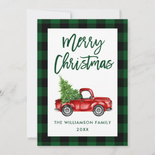 Grüner Karo-Weihnachts-Pinsel-Script Vintage-LKW Feiertagskarte