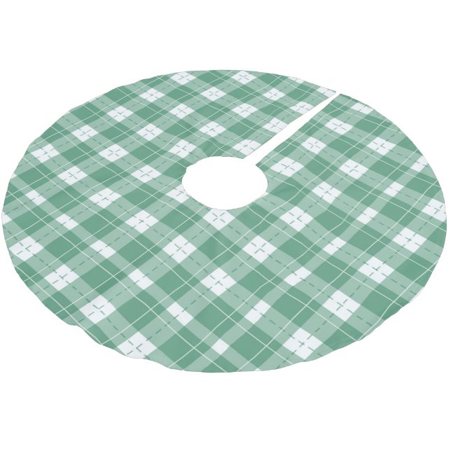 Grüner Karo-Weihnachtsbaum-Basisschutz. Polyester Weihnachtsbaumdecke (Schrägansicht)