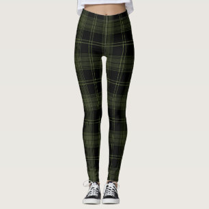 Grüner Kelp, Schwarz, Jäger Grüne Farben Tartan Leggings